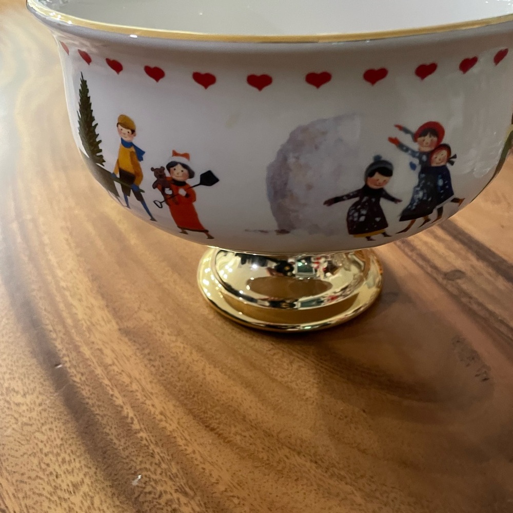Festive Holiday Decor Bowl with Gold Accents